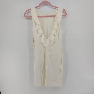 Zara Trafaluc White Sleeveless Dress with a Deep V With Ruffle Detai Size Large